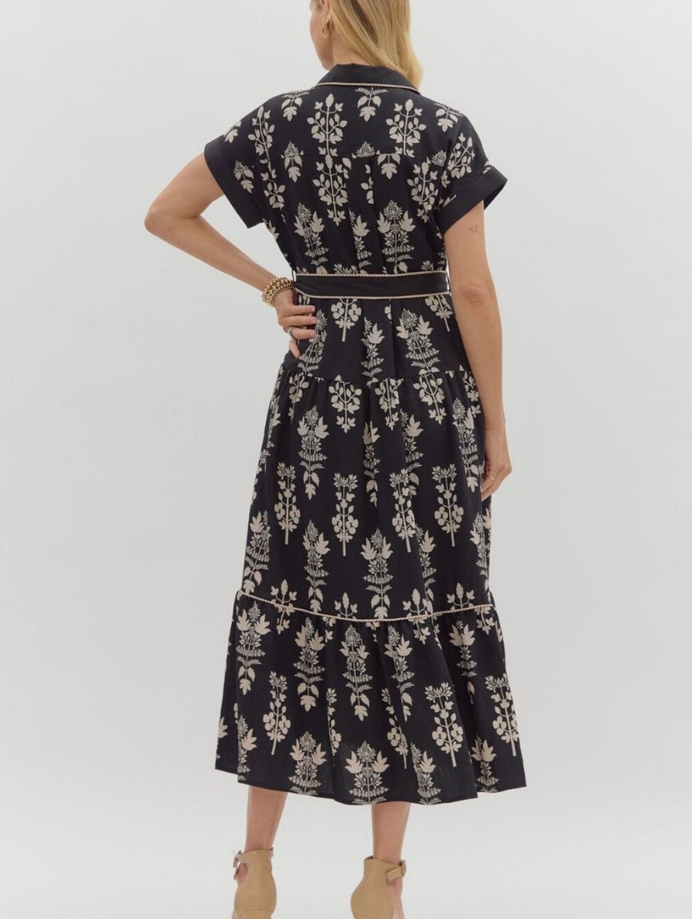 Navy Floral Button-Front Midi Dress - Picture 2 of 7